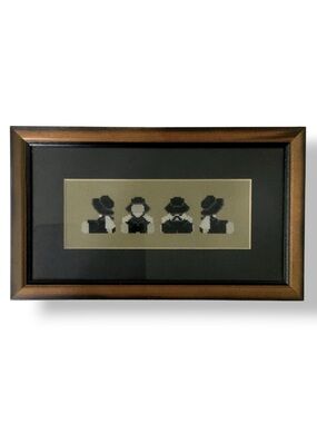 Amish Wall Decor Vintage Needlepoint Traditional Dressed Farmhouse Black White